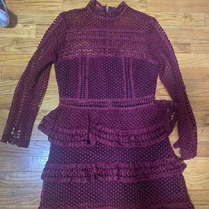 SELF PORTRAIT burgundy lace trim cocktail dress